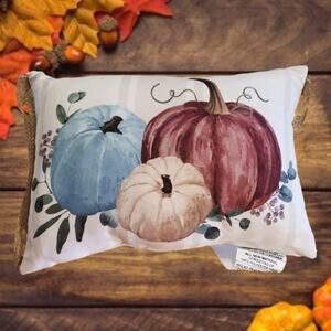 Farmhouse Harvest Fall Pumpkin Pillows with Burlap Trim 14"x10"